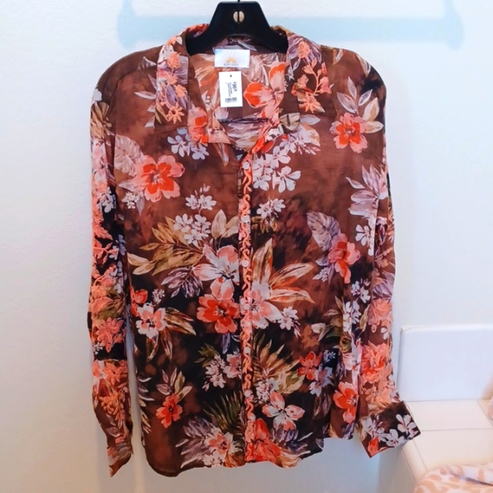 Boho Embroidered 100% Cotton Gauze Shirt by Nu Vintage. NWT LG